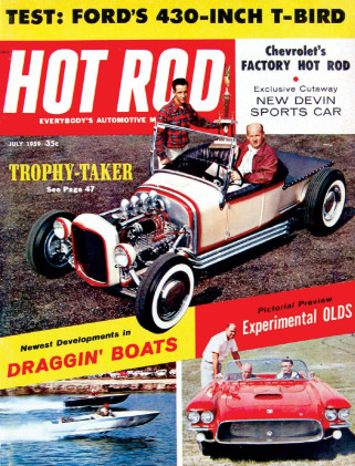HOT ROD 1959 JULY - HARLEY's OLDS, GREEN MONSTER, 348